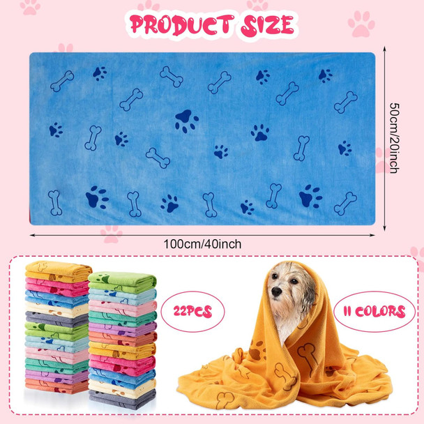 Tatuo 22 Pcs Dog Towels For Drying Dogs 20 X 40 Inch Pet Bath Towels Dog Absorbent Microfiber Towel Quick Drying Puppy Bathing Supplies For Small Medium Large Dog Puppy Cat (Colorful,Bone Pattern)