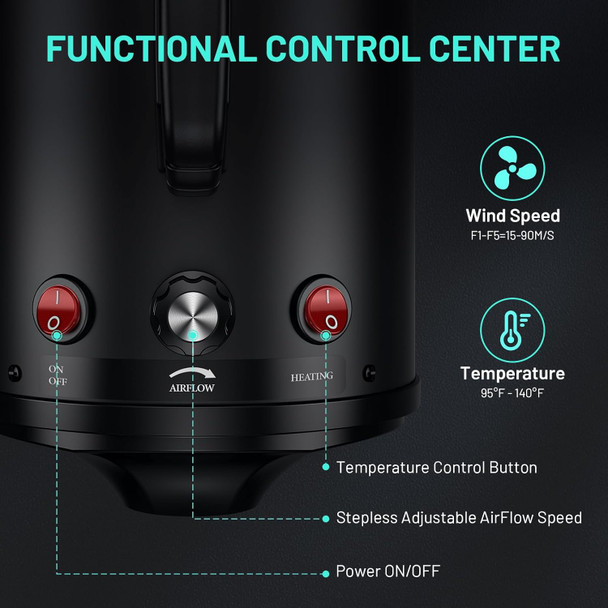 Dog Dryer High Velocity Dog Hair Dryer With 4 Nozzles 5.2Hp/3800W (Professional Super Cyclone), Stepless Adjustable Speed Temperature Dogs Grooming Blow Dryer With Heater For Pets Hair Dryer, Black