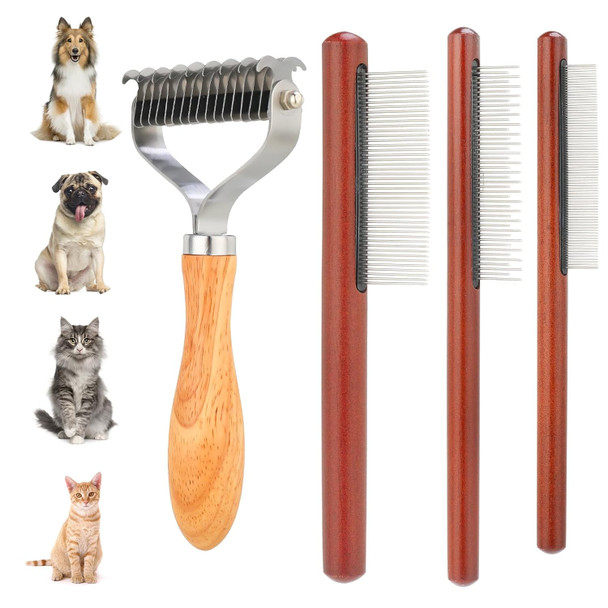 Pet Dematting Comb For Dogs,Cats.Pet Undercoat Rake With Stainless Steel Blades For Knot Removal And Shedding Control.Cat Brush For Shedding Dematting With Wood Handle. Pet Dematting Comb For Dogs,Cats.Pet Undercoat Rake With Stainless Steel Blades For Knot Removal And Shedding Control.Cat Brush For Shedding Dematting With Wood Handle.