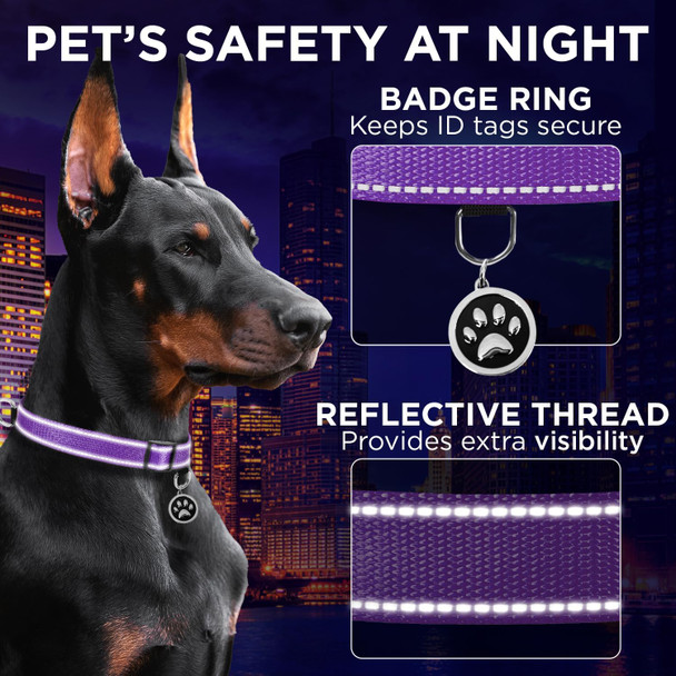 Teceum Reflective Pet Collar – Purple – M – Extra Soft Padding – Basic Nylon Dog Collar – Quick Release Buckle – Fits Small, Medium And Large Dogs, Puppies, Cats – Esa & Service Dog Options