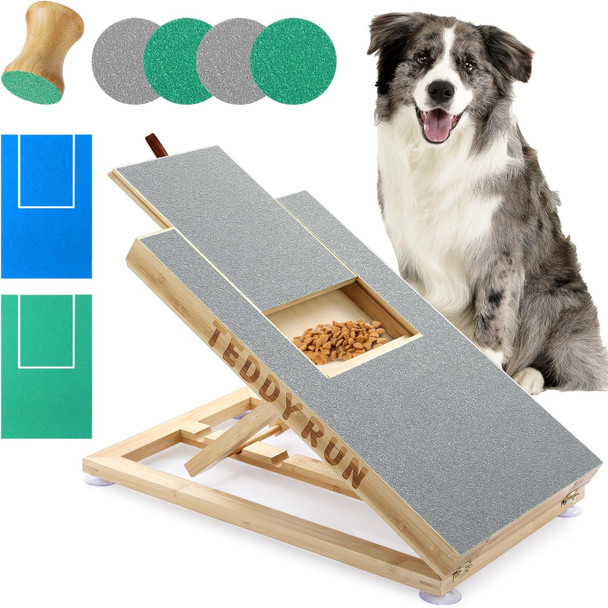 Dog Nail Scratch Board - With Treat Box & Handheld Nail Filer, Replacement Sandpaper, Stress- Dog Scratch Pad For Nails, Dog Claw Care, Non-Slip, Dog Nail File Board, Dog Grooming, Extra Sandpaper