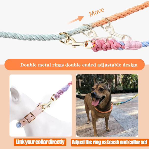 Multifunctional Rope Dog Leash 7.5 Ft With Adjustable Double Swivel Hook Hands For Small Medium And Large Dogs Running Hiking Camping Walking (Colorful Macaron)