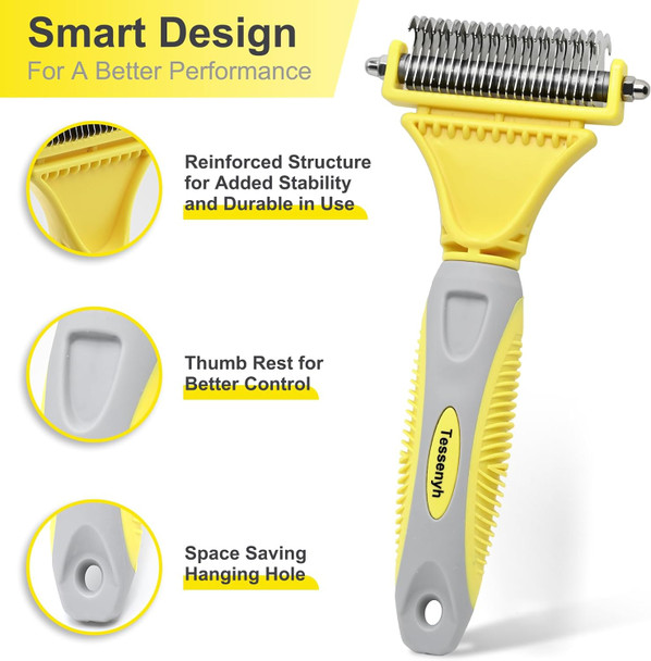 Professional Dog Brush For Shedding, Undercoat Rake For Medium And Long Haired & Double Coated Dogs, Double Sided Design With 12+23 Blades Professional Dog Brush For Shedding, Undercoat Rake For Medium And Long Haired & Double Coated Dogs, Double Sided Design With 12+23 Blades