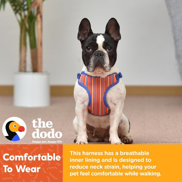 The Dodo Dog Harness, Striped, Size Medium Easy Step-In Harness For Dogs Breathable Mesh Fabric Snap-Together, Pinch Release Buckle, Ring For Leash Attachment Everyday Pet Apparel