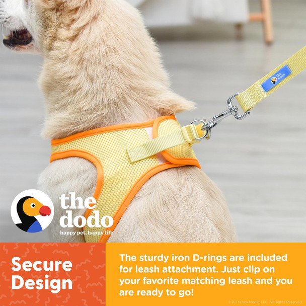 The Dodo Yellow Dog Harness, Size Small Easy Step-In Harness For Dogs Breathable Mesh Fabric Snap-Together, Pinch Release Buckle, Ring For Leash Attachment Everyday Pet Apparel