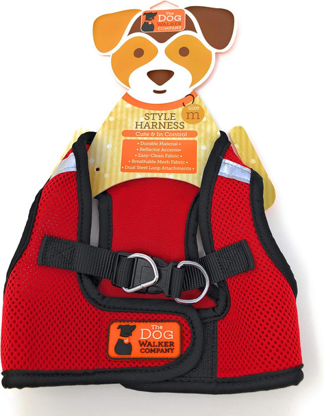 The Dog Walker Medium Style Reflective Harness Red