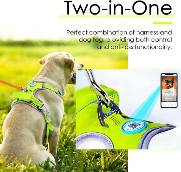 Thinkpet No Pull Harness Breathable Sport Harness With Qr Code Dog Tag Reflective Dog Harnesses Smart Id Tagwith Handle Adjustable For Medium Large Dogs Back/Front Clip For Easy Control S Green