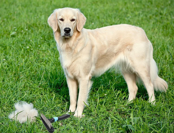 Pet Dematting Undercoat Rake + 2 Pack Dog Pet Bath Grooming Brush - Undercoat Rake Grooming Tool Deshedding Tangles Removing - Shedding Brush Dematting Undercoat Comb Dogs And Cats, Blue