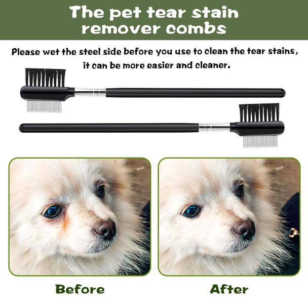 2Pcs Dog Eye Comb Tear Stain Remover Comb, Metal Double-Head Tear Stain Comb For Small Dogs Eye Booger Remover Puppy Cat Grooming Comb For Removing Crust Mucus And Flea