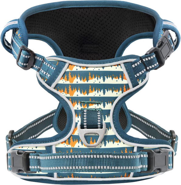 Timos No Pull Dog Harness, Release At Neck Reflective 3 Snap Buckles Adjustable No Choke Pet Vest With Front & Back 2 Leash Clips, Soft Padded Control Training Handle For Small Medium Large Dogs