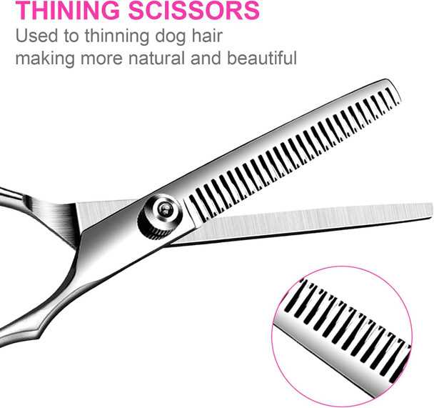 5 In1 Dog Grooming Scissors Kit, Professional Dog Scissors For Grooming With Safety Round Tips, Titanium Coated Grooming Scissors Kit For Dogs Cat Pet At Home
