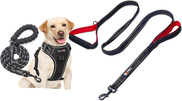 Tobedri Dog Harness And Dog Leash Set + 6 Ft Heavy Duty 2 Handles Dog Leash