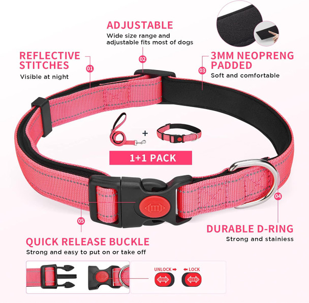 Reflective Dog Collar And Leash Set,Adjustable Neoprene Padded Nylon Collars, 6 Ft Heavy Duty Dog Leash 2 Comfortable Handles Safety Locking Buckle For Puppy Small Medium Extra Large Breed Dog Reflective Dog Collar And Leash Set,Adjustable Neoprene Padded Nylon Collars, 6 Ft Heavy Duty Dog Leash 2 Comfortable Handles Safety Locking Buckle For Puppy Small Medium Extra Large Breed Dog