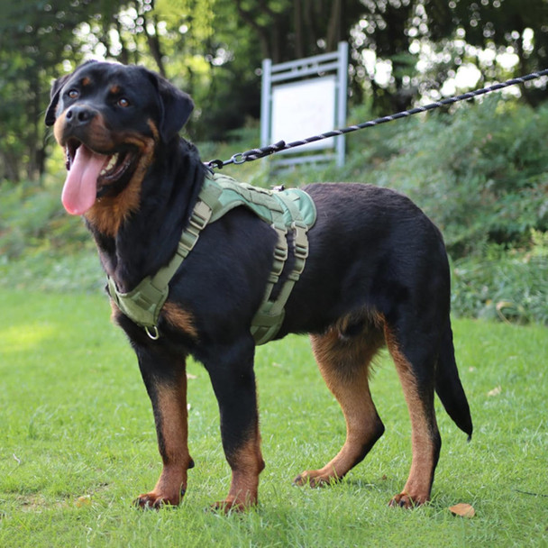 Nylon Dog Harness Vest, Medium, Green With Rubber Handle, Molle Straps, No-Pull Control, For Training, Hunting, Hiking