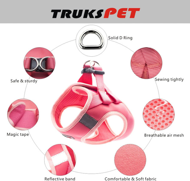 Dog Harness And Leash Set,Soft Fabric Padded Reflective Vest Harness,Trim Velcro And Heavy Clasp With Safety Lock,For Cat And Small Medium Dogs Walking-2Pcs-M-Pink+Leash