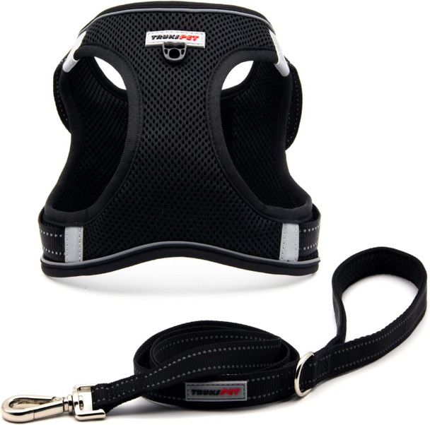 Dog Harness And Leash Set, Step In No Pull Dog Harness Adjustable Reflective Padded Mesh Fabric Dog Vest For Extra-Small/Small Medium Dogs And Cats-M-Black