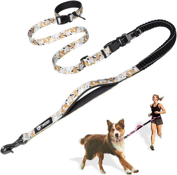Tspro Hands Dog Leash For Walking Running With Safety Car Seat Belt Shock Absorbing Bungee Dog Leash Heavy Duty With Padded Handle, Tactical Dog Leash For Small Medium Large Dogs (Camo Khaki)