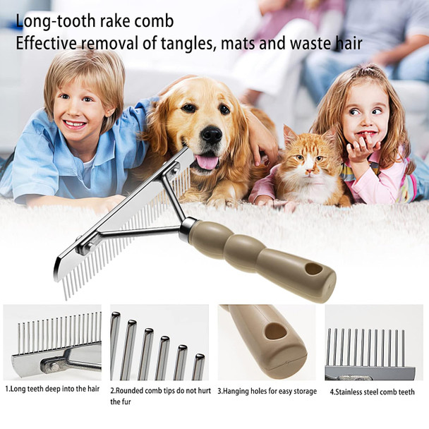 Undercoat Rake For Dogs, 3 Pack Pet Grooming Brush Set Long Tooth Rake Brush & Double-Sided Teech Comb & Stainless Steel Shedding Comb, Long Haired Pet Grooming Tool Set For Horse Large Dog Cat