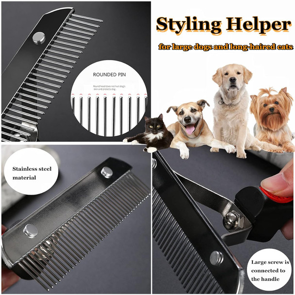 Undercoat Rake For Dogs, 3 Pack Pet Grooming Brush Set Long Tooth Rake Brush & Double-Sided Teech Comb & Stainless Steel Shedding Comb, Long Haired Pet Grooming Tool Set For Horse Large Dog Cat