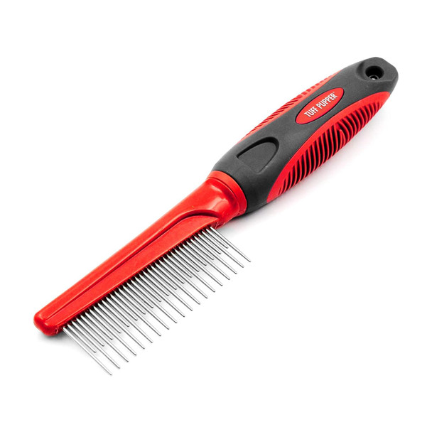 Tuff Pupper Dual Length Detangling Dog Comb Short And Long Teeth Outer & Inner Coat Ergonomic Pet Detangling Combs No-Slip Safety Handle For Precision Control Rounded Tips Prevent Scratching