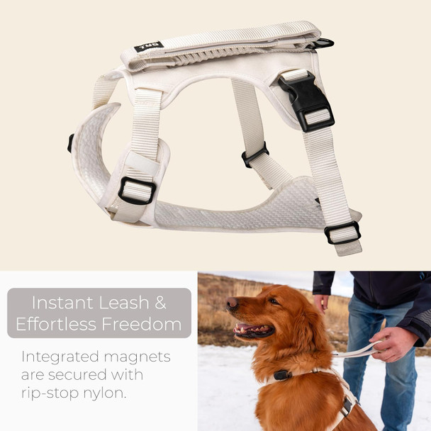 Tug Grab Dog Harness Integrated Traffic Leash Magnetically Attached For Quick Control (Medium/Cream)