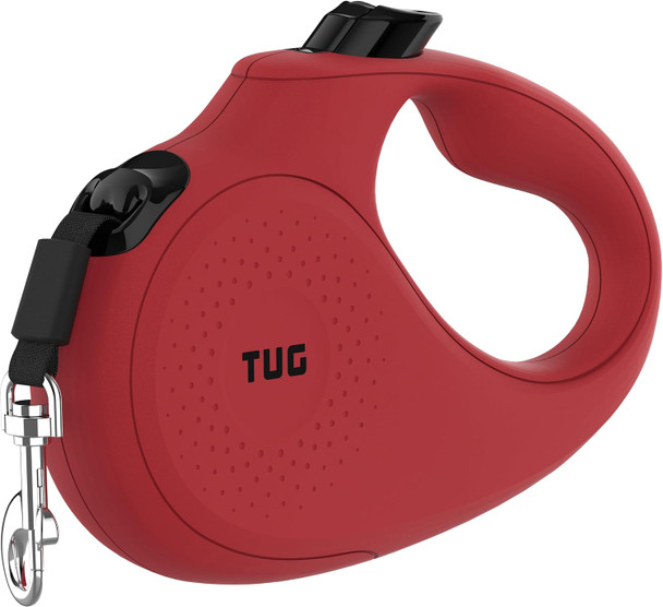 Tug Monochrome 360° Tangle- Retractable Dog Leash 16 Ft Strong Nylon Tape (Large, Red)