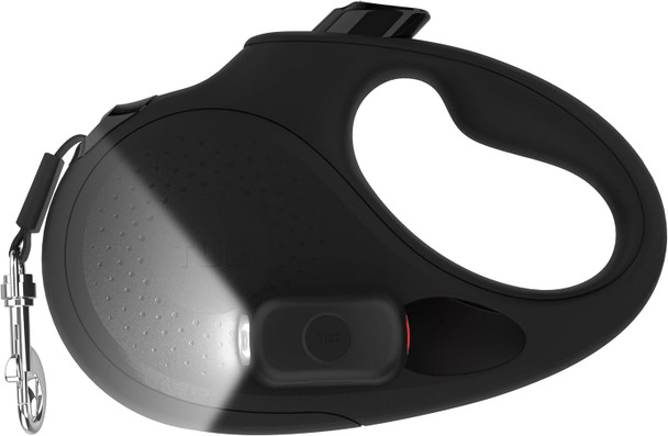 Tug Oval 360° Tangle- Retractable Dog Leash Flashlight Included Integrated Waste Bag Dispenser Pocket (Medium, Black)