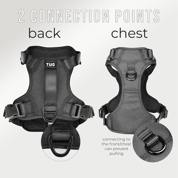 Tug Dog Harness With 2 Leash Connection Points Adjustable, Padded, Lightweight Harness Handle On Back No-Pull Front Clip (Medium, Black)