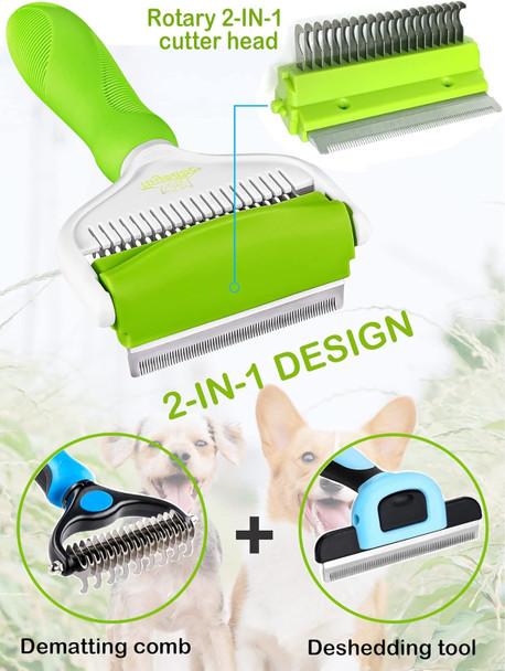 Pet Grooming Brush - 2 In 1 Dog Brush For Shedding & Dematting Undercoat Rake, Switchable Cutter Head, Reduces Shedding By Up To 95%, Great For Short To Long Hair Breed'S Mats & Tangles Removing
