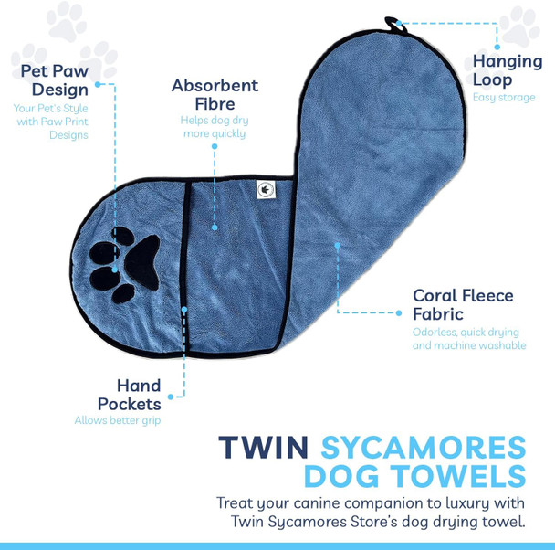 Small Dog Towel For Drying Dogs - Premium Pet Grooming Bath Towel With Comfortable Hand Pockets And Super Absorbent Microfibers - Quick Drying & Machine Washable - 11.8” X 35.4”