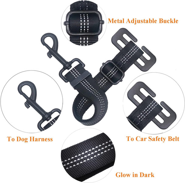 Dog Seat Belt For Car, Pet Harness Safety Belt For Pickups Trucks Adjustable Length Work With Car Existing Belt dom& Security Black - 2 Pack