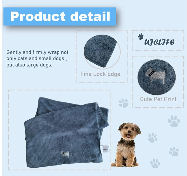 Microfiber Pet Grooming Towel ，Pack Of 2 ， Super Absorbent - Quick Drying Super Soft Pet Towel/Bathing Supplies ，For Dogs, Cats And Other Pets (Large,28X47, Light Gray)