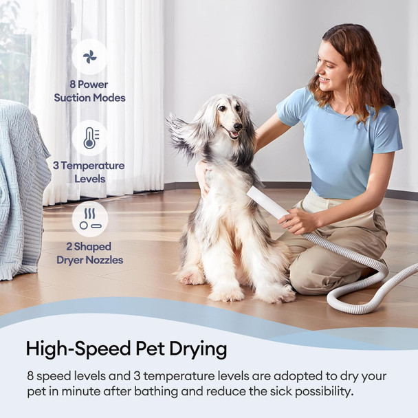 Ultenic Dog Grooming Vacuum & Pet Hair Dryer Combo For Shedding Grooming, 6 In1 Pet Vacuum Grooming Kit With 2L Dust Cup, Works For Dogs And Cats