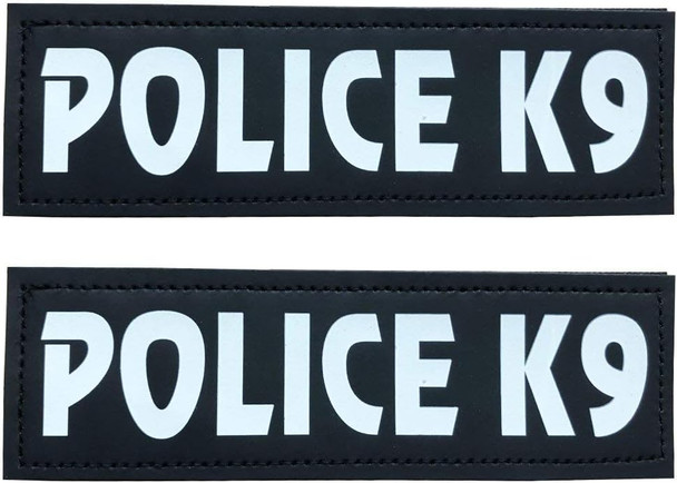 Removable Dog Patches For Vests & Harness - Reflective / 2 X 6 Large White Letter/2 Pack. (Police K9, Large(2 X 6))