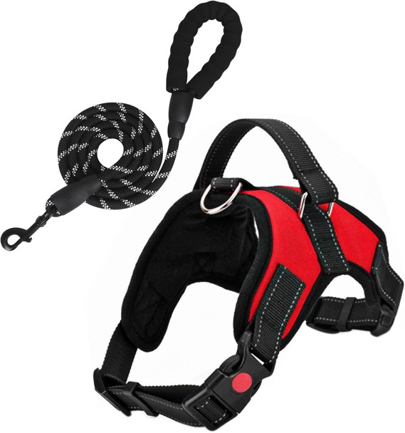 Harness Small Size Dog And Leash-2 Pcs No Pull Dog Harness, Oxford Adjustable Reflective Dogs Vest, Puppy Harness, Easy Walk Dog Harness For Small Medium Dogs(Black,Red,S)