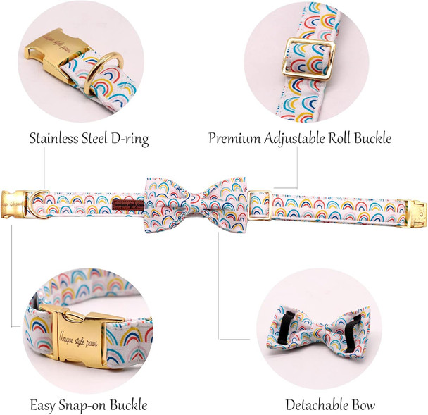 Unique Style Paws Rainbow Colorful Dog Collar With Bow Pet Adjustable Soft And Comfy Bowtie Collars For Small Medium Large Dogs (Xs) Unique Style Paws Rainbow Colorful Dog Collar With Bow Pet Adjustable Soft And Comfy Bowtie Collars For Small Medium Large Dogs (Xs)