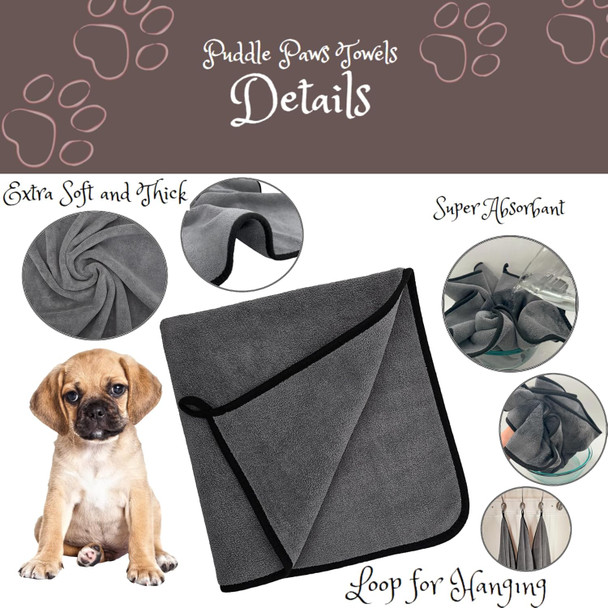 3 Pack ‘Puddle Paws Dog Towels’, 2 Large (51X23 Inch) & 1 Small (23X23 Inch) Luxury 800 Gsm Plush Microfiber Pet Towels For Bath, Shower, Grooming, Swimming, And Travel By Keystone