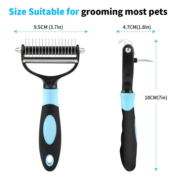 Dog Grooming Brush For Shedding With 2 In 1 Professional Deshedding Tools And Undercoat Rake For Long And Short Haired Dogs With Double Coat With Fine Teeth Head, Pet Dematting Comb (Medium). (Blue)