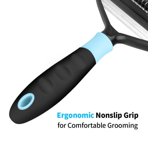Dog Grooming Brush For Shedding With 2 In 1 Professional Deshedding Tools And Undercoat Rake For Long And Short Haired Dogs With Double Coat With Fine Teeth Head, Pet Dematting Comb (Medium). (Blue)