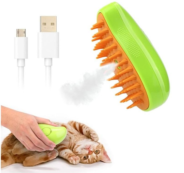 Steamy Pet Brush Grooming Tool For Shedding And Cleaning- Best Cat And Dog Silicone Hair Brush For Massage. Multifunctional And Rechargable (Green)