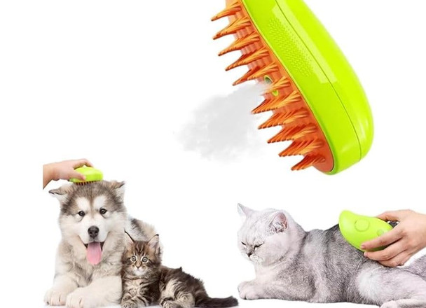Steamy Pet Brush Grooming Tool For Shedding And Cleaning- Best Cat And Dog Silicone Hair Brush For Massage. Multifunctional And Rechargable (Green)