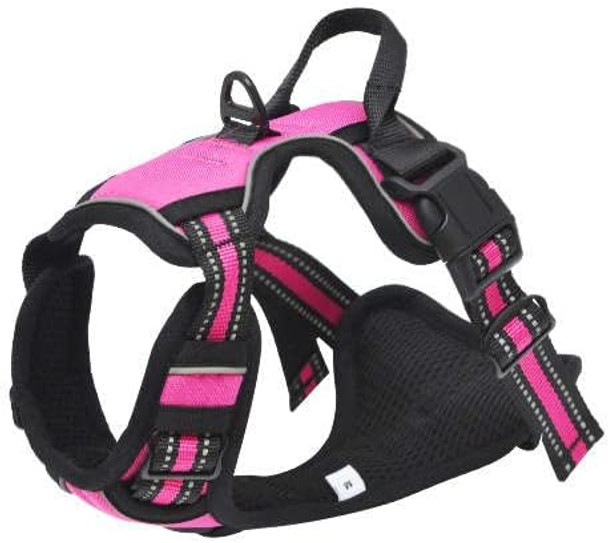 No-Pull Adjustable Reflective Dog Harness, Soft Padded Vest, Breathable Mesh, No-Choke Oxford Easy To Control Harness For Large & Medium Dogs (Pink)(Black) (Medium, Pink)