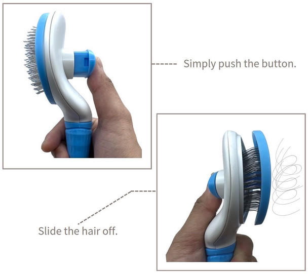 Dog Brush Cat Brush,Pet Grooming Brush,Self Cleaning Cat Dog Slicker Brushes With Smooth Handle, Removes Loose Hair & Tangles,Skin Friendly & Promote Circulation-Blue