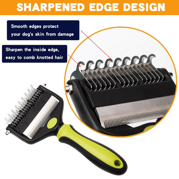 Pt Brush For Shedding，Dematting Comb For Dogs, Cat Deshedding Brush, Dog Grooming Rakes For Long Haired Dogs-Double Sided Shedding,Pet Undercoat Brushes Reduce Shedding By 95% (Green)