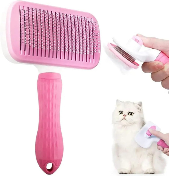 Cat Grooming Brush, Cat Fur Brush, Pet Hair Brush, Dog Grooming Brush, Dog Slicker Brushes For Grooming, Tool Gently Removes Loose Undercoat, Brush For Pet Massage (Pink)
