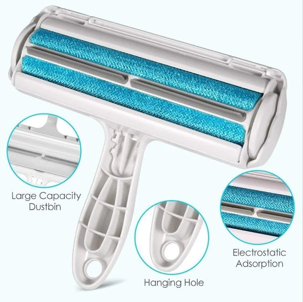 Pet Hair Remover - Grooming Roller For Pet Hair - Cat And Dog Hair Remover For Sofa, Furniture, Carpet, Car Seat, Reusable Roller With Base, White
