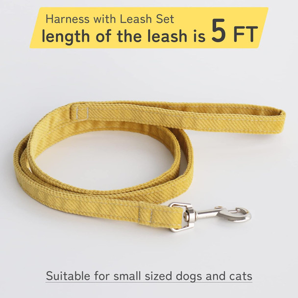 Miru Pochi Harness For Extra Small Dogs Cat With Leash Set Soft Adjustable No Pull Easy Walk No Choke Easy To Put On Kitten Puppy Harness With Padded Vest (Yellow S)