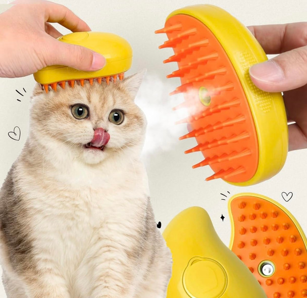 Pet Brush Steamer Comb For Cats And Dogs Multifunctional 3 In 1 Usb Rechargeable Massage Hair Cleaning Grooming Steam Brush, Yellow