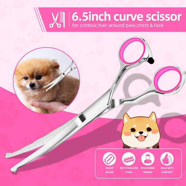 Dog Grooming Scissors Kit With Round Tip, Ecnocal Stainless Steel Titanium Coated Pet Grooming Trimmer Set, Thinning/Straight/Curved Shears, And Comb With Case For Small Pet Dog Cat (Classic)