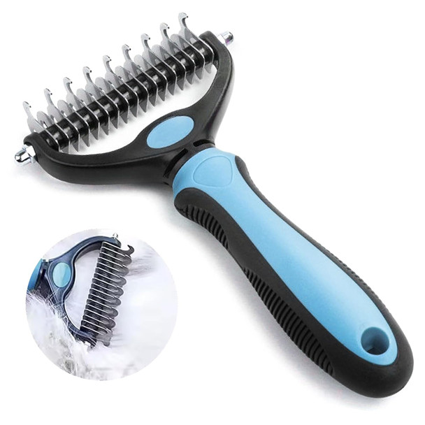 Cat Brush Dog Brush For Shedding,Pet Grooming Brush,Dematting Deshedding Brush Dogs Shedding Tool For Long Matted Haired Pets,Dogs &Cats-Safe And Effective Dematting Comb, Large, Blue